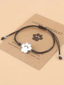 Cute Bear 1pc Lovely Stainless Steel Paw Bracelet With Braided Wax Cord, Adjustable Wristband For Dad And Mom Gift, Father's Day And Mother's Day Present With Blessing Card - Dog Claw bracelet - View 2