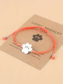Cute Bear 1pc Lovely Stainless Steel Paw Bracelet With Braided Wax Cord, Adjustable Wristband For Dad And Mom Gift, Father's Day And Mother's Day Present With Blessing Card - Dog Claw bracelet - View 4