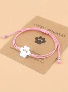 Cute Bear 1pc Lovely Stainless Steel Paw Bracelet With Braided Wax Cord, Adjustable Wristband For Dad And Mom Gift, Father's Day And Mother's Day Present With Blessing Card - Dog Claw bracelet - View 7