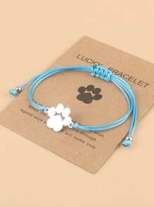 Cute Bear 1pc Lovely Stainless Steel Paw Bracelet With Braided Wax Cord, Adjustable Wristband For Dad And Mom Gift, Father's Day And Mother's Day Present With Blessing Card - Dog Claw bracelet - View 3