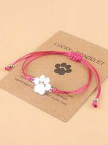 Cute Bear 1pc Lovely Stainless Steel Paw Bracelet With Braided Wax Cord, Adjustable Wristband For Dad And Mom Gift, Father's Day And Mother's Day Present With Blessing Card - Dog Claw bracelet - View 9