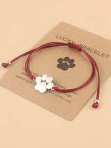 Cute Bear 1pc Lovely Stainless Steel Paw Bracelet With Braided Wax Cord, Adjustable Wristband For Dad And Mom Gift, Father's Day And Mother's Day Present With Blessing Card - Dog Claw bracelet - View 5