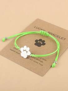 Cute Bear 1pc Lovely Stainless Steel Paw Bracelet With Braided Wax Cord, Adjustable Wristband For Dad And Mom Gift, Father's Day And Mother's Day Present With Blessing Card - Dog Claw bracelet - View 6