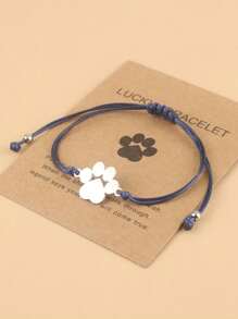 Cute Bear 1pc Lovely Stainless Steel Paw Bracelet With Braided Wax Cord, Adjustable Wristband For Dad And Mom Gift, Father's Day And Mother's Day Present With Blessing Card - Dog Claw bracelet - View 8