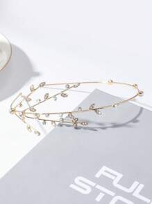 1 pieza Diadema completa de estrellas para mujeres con brillantes de imitación con diseño de hojas engastadas, accesorios para vestidos de noche, diadema para novia o boda y uso diario - Multicolor - Ver 9