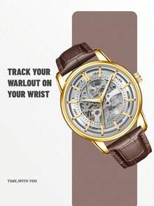 Đồng hồ cơ tự động OCHSTIN Master Series với thiết kế khoét rỗng, chống thấm nước, dây da, đồng hồ thời trang nam - màu nâu - Xem 4