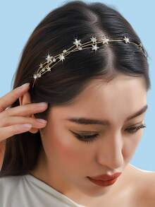 1 pieza Diadema completa de estrellas para mujeres con brillantes de imitación con diseño de hojas engastadas, accesorios para vestidos de noche, diadema para novia o boda y uso diario - Multicolor - Ver 2