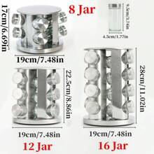1 Set 360 Rotating Spice Rack With 8/12/16 Spice Jars, Stainless Steel Revolving Tower Organizer For Kitchen Countertop, Large Capacity Food Containers For Spices, Cereals, Coffee - Silver - View 3