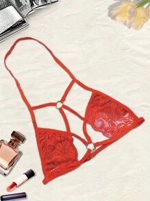 1 bộ Quý cô Nội y sexy Với Dây đeo Chi tiết , Cắt thấp Bras Và Ren Quần lót không đường may , Thích hợp Đối với Nhà  Sử dụng - Đỏ - Xem 8