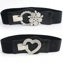 Plus Size Elastic Belt With Rhinestone Decoration For Women, Suitable For Dress/Coat, 1pc Halloween Valentine's Day Valentines