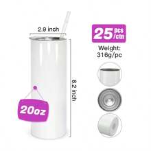 25 Pack 20oz Sublimation Tumbler Blanks Straight Skinny Tumbler Blanks Bulk 20oz For Heat Transfer, Individual Boxed, Double Wall Insulated Tumblers - White - View 3