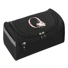 涤纶男士商务便携式收纳袋洗漱用品收纳袋女士旅行化妆包洗漱包化妆包邮轮必备字母图案洗漱包夏季旅行必备海滩度假假期学校用品宿舍必备返校 - 黑色 - 查看 29