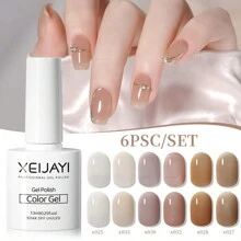 XEIJAYI 1支装 7.3毫升 凝胶指甲油入门套装 6色 黑色 白色 粉色 绿色 可卸除免擦拭凝胶指甲油套装 适合所有季节