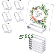 20pcs Acrylic Place Card Holders Transparent With Slots, Table Display, Wedding Signage Holders, Digital Photos Office Menu Conference, Black Card Stands, White & Transparent