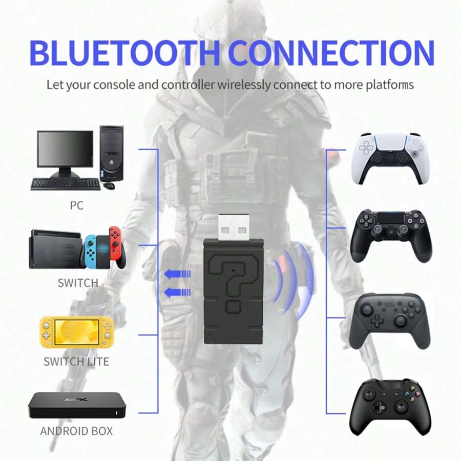 Adaptador de control inalámbrico HONSON compatible con controlador Xbox (ONE/Series X/S)/Switch/PS5 para PC/Switch - Negro - Ver 1