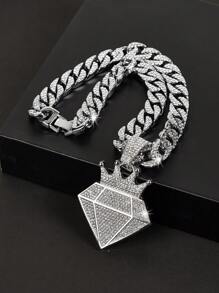 1 pieza Collar de colgante de corona de estilo Hip-Hop con piedras de diamante de imitación para hombres, mujeres, regalo para amigos y familiares - corona de diamantes - Ver 15