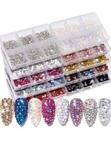 Flache Diamant-Nägel (gemischtes 6er-Raster) für DIY Nagelkunst Zubehör, Strass-Nageldekorationen, Nagelkunst Zubehör Nagel Dekor Nail Gems