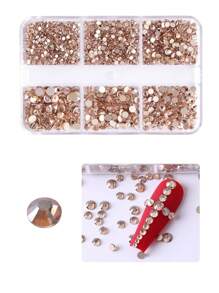 Flache Diamant-Nägel (gemischtes 6er-Raster) für DIY Nagelkunst Zubehör, Strass-Nageldekorationen, Nagelkunst Zubehör Nagel Dekor Nail Gems