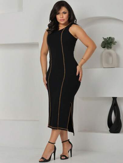 Vestido Midi Regata Feminina Festa Duas Cores Marrom