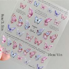 蝴蝶3D美甲貼紙，帶有桃花蝴蝶設計的美甲裝飾 - 彩色 - 查看 6