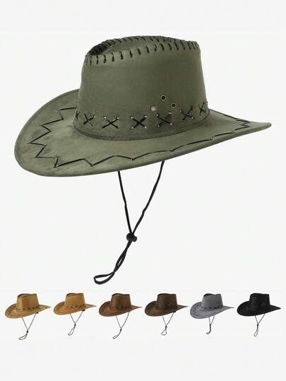 1 件装男士西部牛仔帽，可调节遮阳外出帽，适合骑行、徒步旅行和防晒，酷炫时尚太阳帽，适合休闲穿着、派对和旅行万圣节