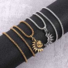 2pcs/set Men Sun & Moon Pendant Necklace