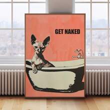 HALFLEMART 1pc Funny Bathroom Wall Art,Pink Bathroom Poster Sphynx Cat Digital Hairless Cat Poster,For Home Bedroom Wall Decoration Art,No Frame