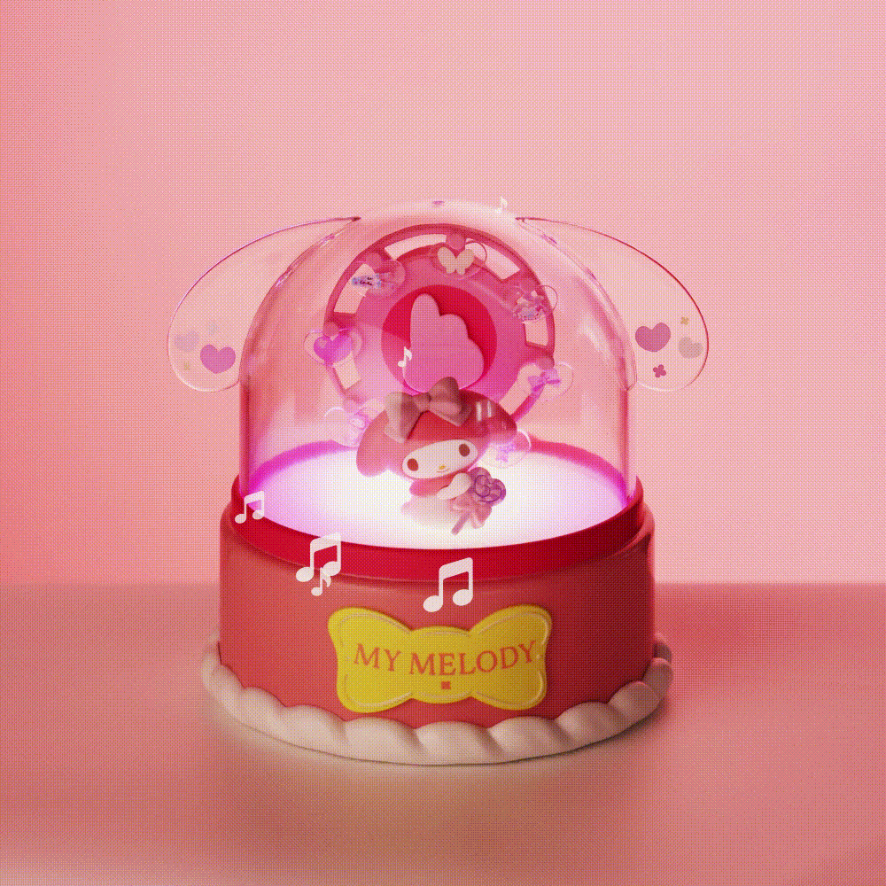 Miniso 三丽鸥角色旋律桌面小夜灯，许愿灯，可爱卡通装饰灯，卧室氛围灯，音乐盒玩具，节日/生日礼物 - 粉色 - 查看 4
