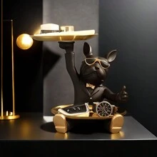 1pc French Bulldog Tray Decoration, Resin Statues Art Crafts, For Key And Trinkets, Ideal For Bookshelves, Living Room, Offices, Cabinet Decorations, Bedroom Entryways, Valentine's Day, New Year, Easter Party Decorations Plates Kitchen Accessories Kitchen Decor Table Trays Fruit Tray