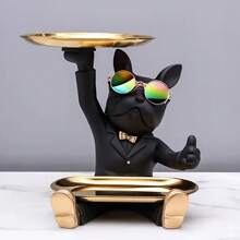 1pc French Bulldog Tray Decoration, Resin Statues Art Crafts, For Key And Trinkets, Ideal For Bookshelves, Living Room, Offices, Cabinet Decorations, Bedroom Entryways, Valentine's Day, New Year, Easter Party Decorations Plates Kitchen Accessories Kitchen Decor Table Trays Fruit Tray