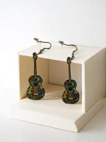 New Arrival Fashionable Wooden Guitar Shaped Earrings