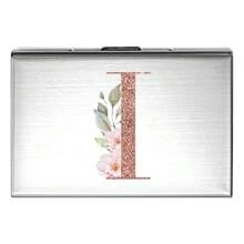 1 件超薄卡片盒玫瑰金首字母名称 A 到 Z 图案钱包 ID 银行简约薄铝金属钱包银行卡盒钱包男士金属 S 收纳盒卡片夹卡片夹钱包名片夹信用卡夹卡片夹女士男士迷你钱包卡片钱包射频识别钱包 - 銀色 - 查看 15