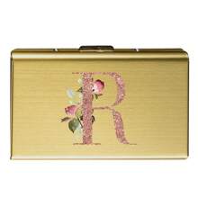 1 pieza Estuche de tarjeta delgado con diseño de iniciales de letra de A a Z en color oro rosa, cartera minimalista fina de metal de aluminio, organizador de tarjetas, tarjetero, billetera para hombres y mujeres, protector RFID