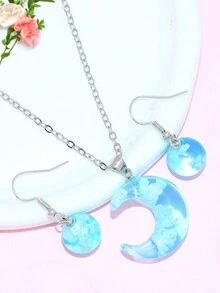 Conjunto elegante de collar y aretes de cielo azul y nubes blancas para mujeres - Collar+pendientes - Ver 7