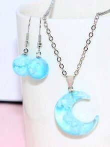Conjunto elegante de collar y aretes de cielo azul y nubes blancas para mujeres - Collar+pendientes - Ver 4