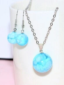 Conjunto elegante de collar y aretes de cielo azul y nubes blancas para mujeres - Collar+pendientes - Ver 5