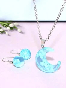 Conjunto elegante de collar y aretes de cielo azul y nubes blancas para mujeres - Collar+pendientes - Ver 2