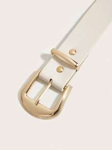 1 件复古西式手工铆钉 PU 皮带，百搭牛仔裤、连衣裙、街头风格夏季、秋季、万圣节 - 米色 - 查看 2