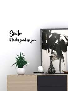 1pc 'Smile, It Looks Good On You' English Slogan Mirror, Notebook, Wall Decor Sticker (10x5 Inch) - Black - View 1