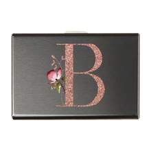 1 件超薄卡片盒玫瑰金首字母名称 A 到 Z 图案钱包 ID 银行 Malist 薄铝金属钱包银行卡盒钱包男士金属 S 收纳盒卡夹钱包名片夹信用卡夹女士男士迷你钱包卡片钱包射频识别钱包 - 黑色 - 查看 30