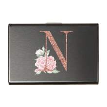 1 件超薄卡片盒玫瑰金首字母名称 A 到 Z 图案钱包 ID 银行 Malist 薄铝金属钱包银行卡盒钱包男士金属 S 收纳盒卡夹钱包名片夹信用卡夹女士男士迷你钱包卡片钱包射频识别钱包 - 黑色 - 查看 20