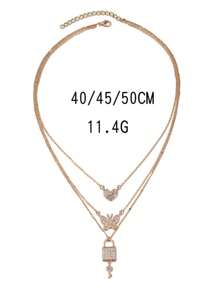 1pc INS Style Double-Layer Rhinestone Butterfly Design Women Necklace, Summer Dating Accessory - Silver - View 5