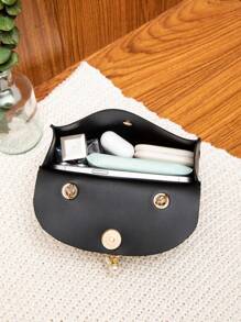 Women's Fashionable Simple Faux Pearl Magnetic Clasp Chain Handbag Shoulder Bag - Black - View 6