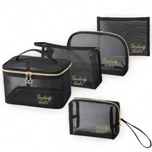 Set de 5 Bolsas cosméticas de malla de moda, bolsa de almacenamiento transpirable negra, monedero, neceser, bolsa de maquillaje, bolsa de cuidado de la piel, bolsa de aseo, cubos de embalaje, esenciales de viaje, esenciales de crucero, esenciales de dormitorio, regalos de dama de honor, regalos para mamá, regalos de cumpleaños, regalos para amigos y maestros, decoración del hogar, decoración del baño, sala de estar y dormitorio, organizador de baño, organizador de joyas, organizador de aceites de labios, organizador de esmalte de uñas, bolsa de maquillaje, almacenamiento de maquillaje, organizador de maquillaje, estuche de maquillaje, organizador de artículos de tocador de viaje, regalos de almacenamiento esenciales transparentes, accesorios con cremallera