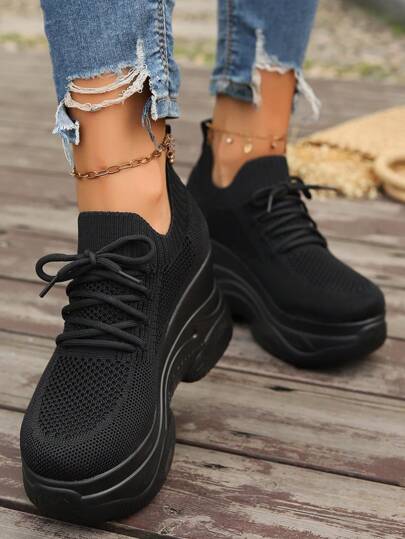 1 Pair Women's Thick Sole Wedge Heel Casual Sneakers, Comfortable Breathable Platform Shoes, Fashion 2024 Fashion