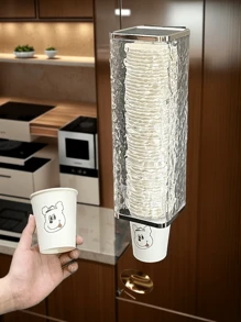 1pc Water Ripple Design Cup Dispenser With Disposable Cup Holder, Wall-Mounted Cup Holder Without Drilling - Clear - View 1