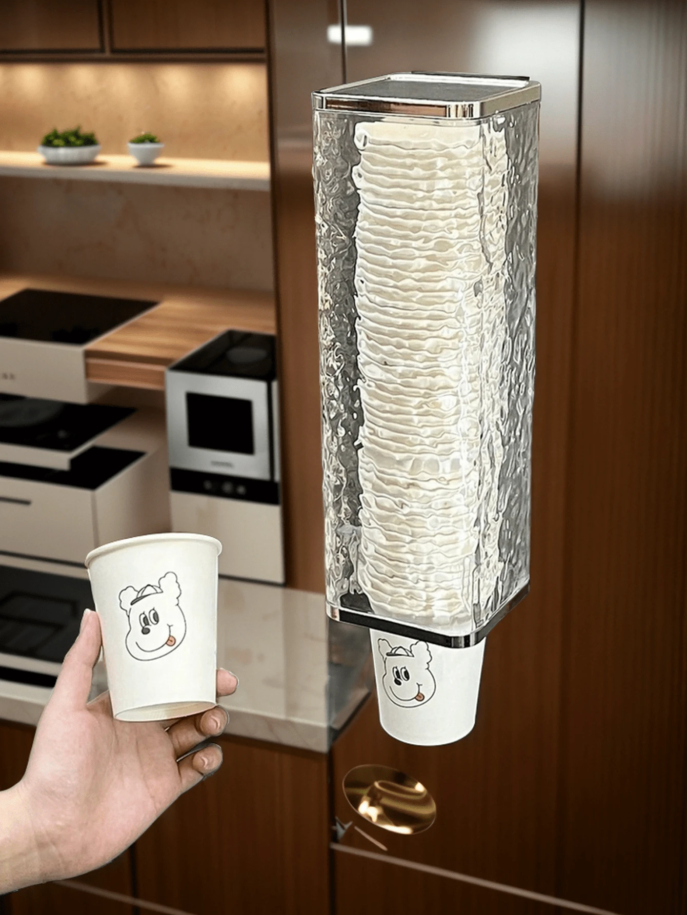 1pc Water Ripple Design Cup Dispenser With Disposable Cup Holder, Wall-Mounted Cup Holder Without Drilling - Clear - View 1