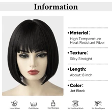 Short Jet Black Synthetic Wigs For Women Middle Part Straight Hair Heat Resistant Bob Wigs Afro Female Natural Daily Cosplay Wig - Black - View 5