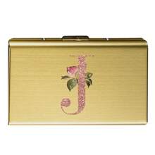 1 pieza Estuche de tarjeta delgado con diseño de iniciales de letra de A a Z en color oro rosa, cartera minimalista fina de metal de aluminio, organizador de tarjetas, tarjetero, billetera para hombres y mujeres, protector RFID