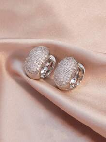 rakol 2pcs Fashionable Copper Cubic Zirconia Hollow Out Decor Wide Hoop Earrings Suitable For Women's Daily Wear - Earrings - View 4